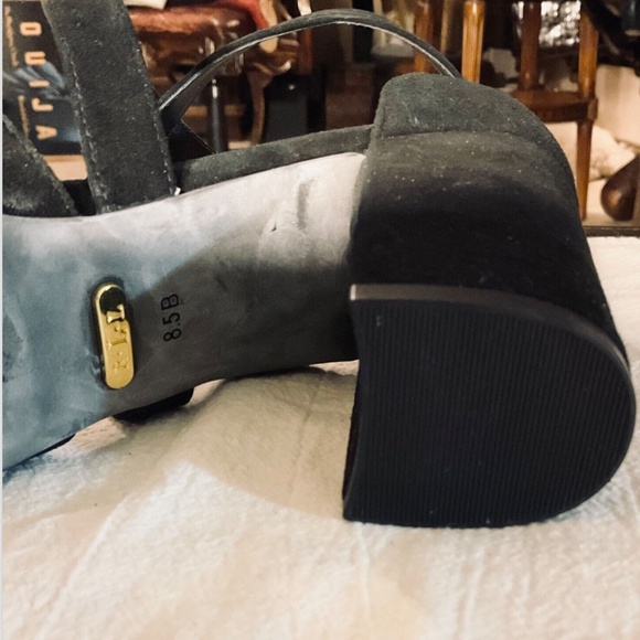 NEW Ralph Lauren - Fana Black Criss Cross Strap Suede Block Heels Size 8.5 B - Picture 7 of 10